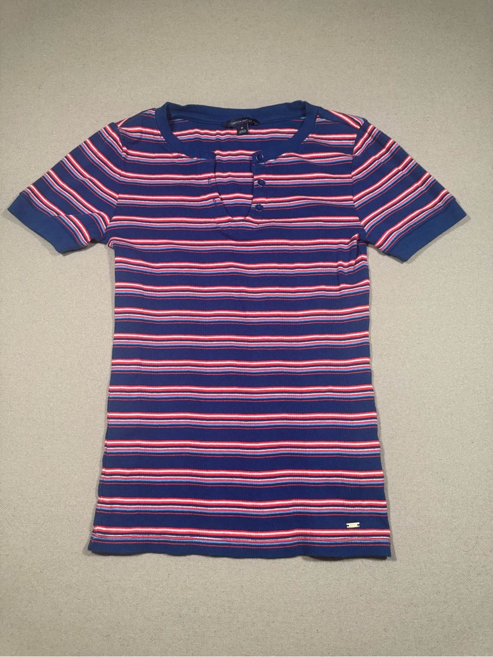 Women’s Tommy Hilfiger red  white and blue  Stripe Short Sleeve Henley Top